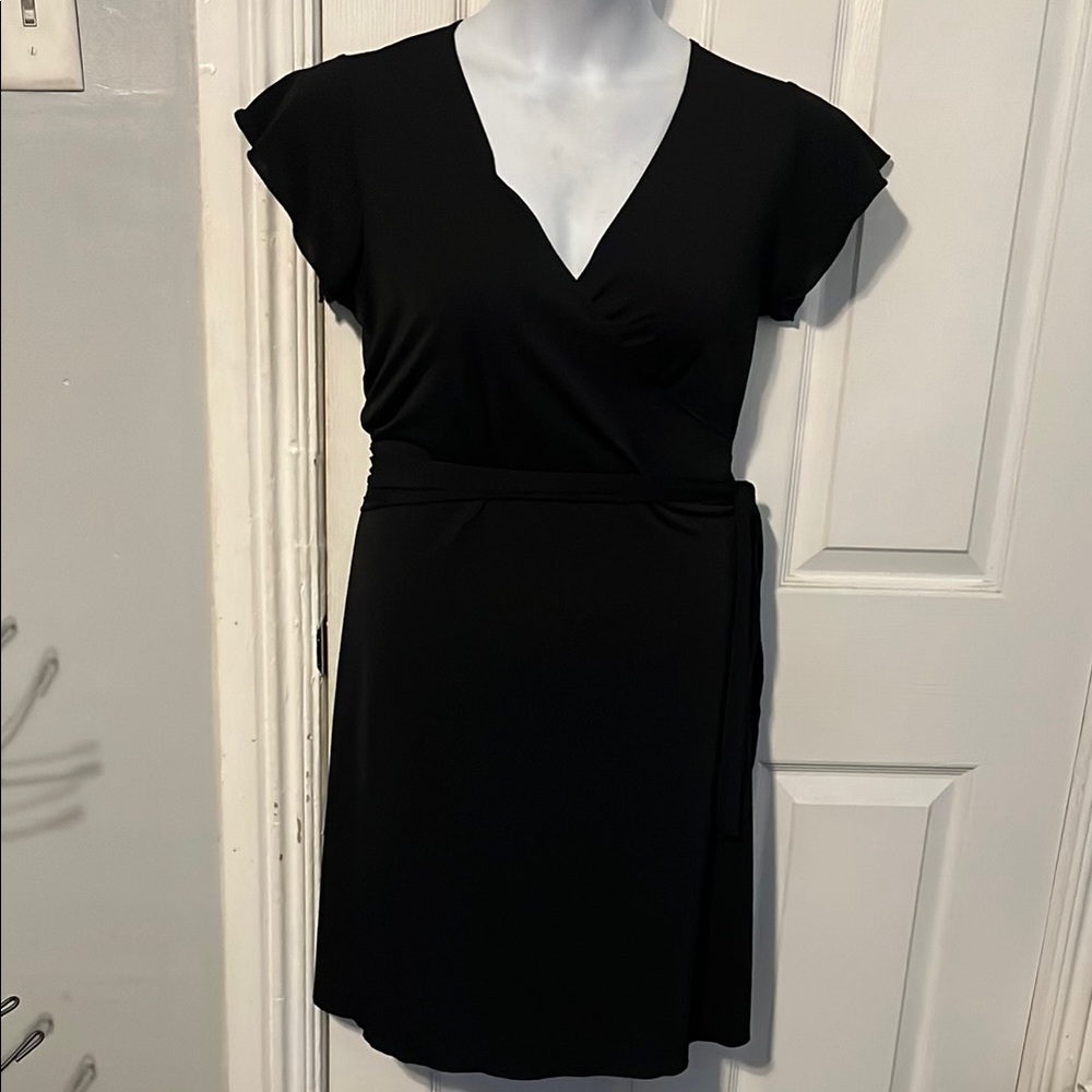 Rue21 Black Faux Wrap Dress V-Neck Flutter Cap Sleeves